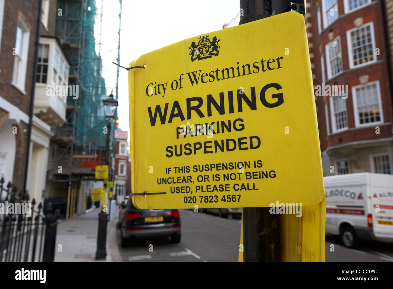 city of westminster parking suspended notice London England UK United kingdom Stock Photo Alamy