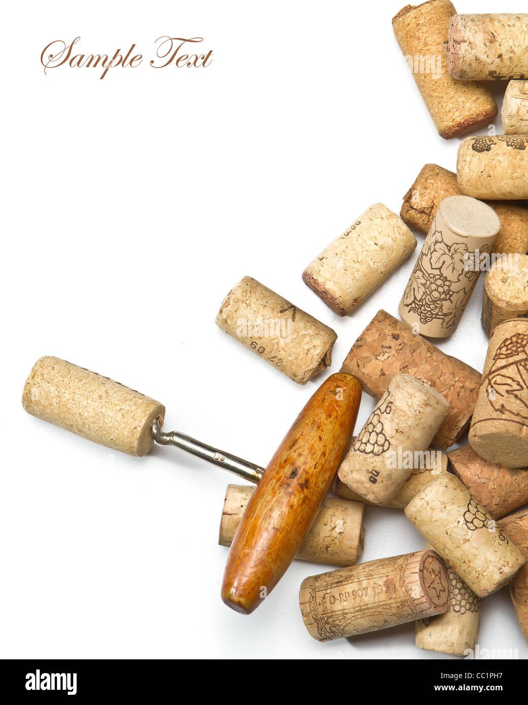 Corkscrews and corks. on a white background Stock Photo