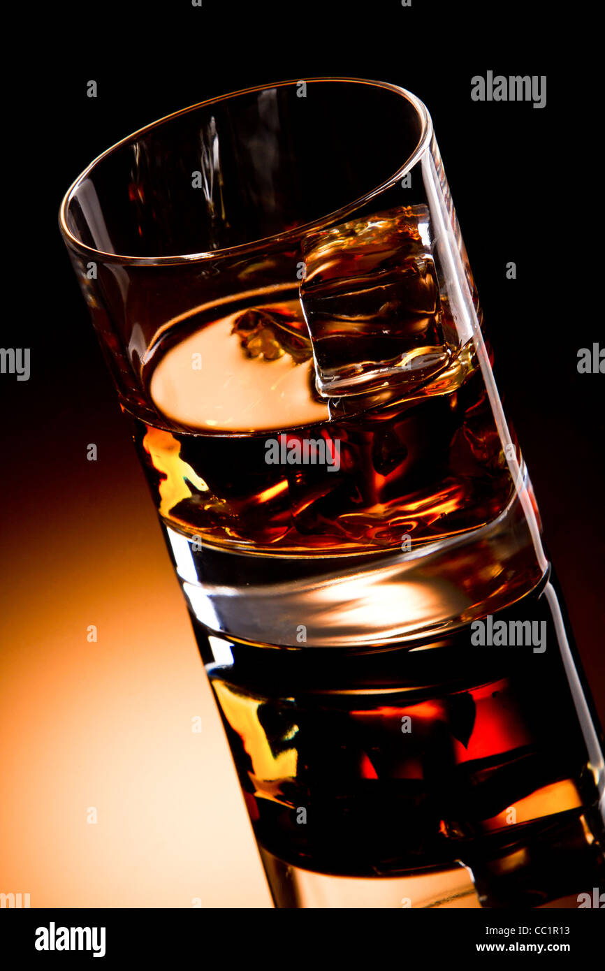 whisky and ice cube, a studio shot Stock Photo