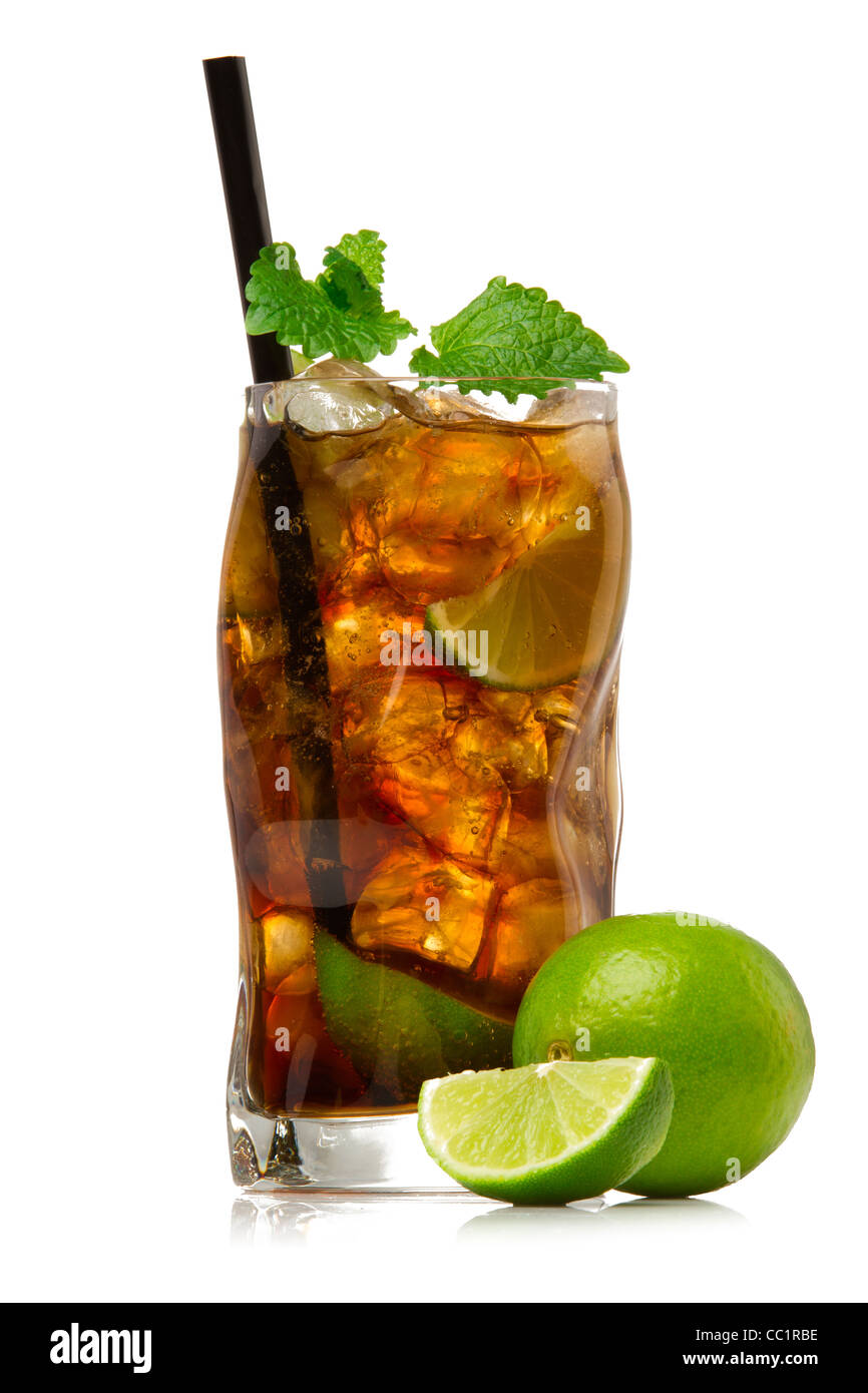 Cuba libre cocktail isolation on a white Stock Photo