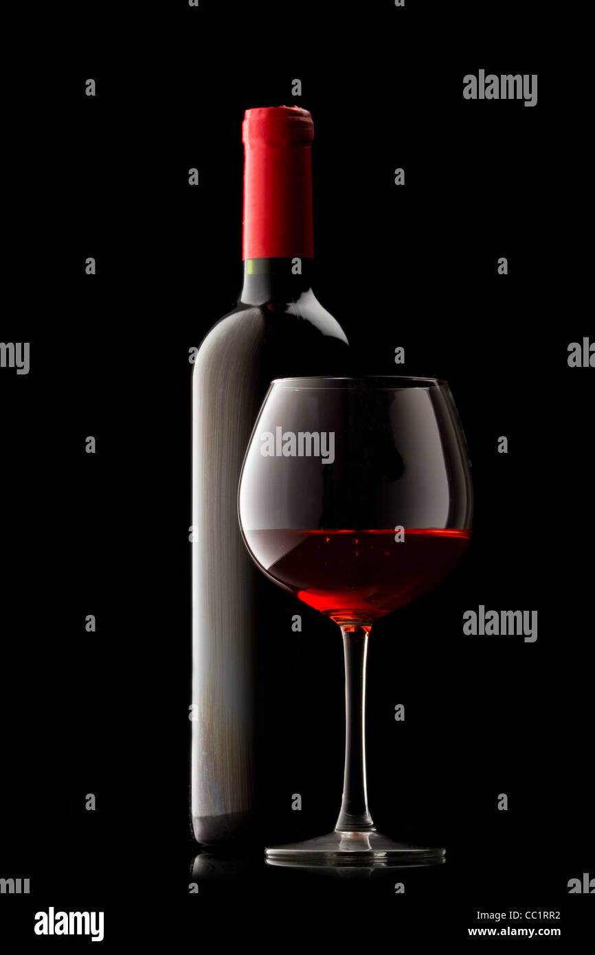 bottle with red wine and glass Stock Photo