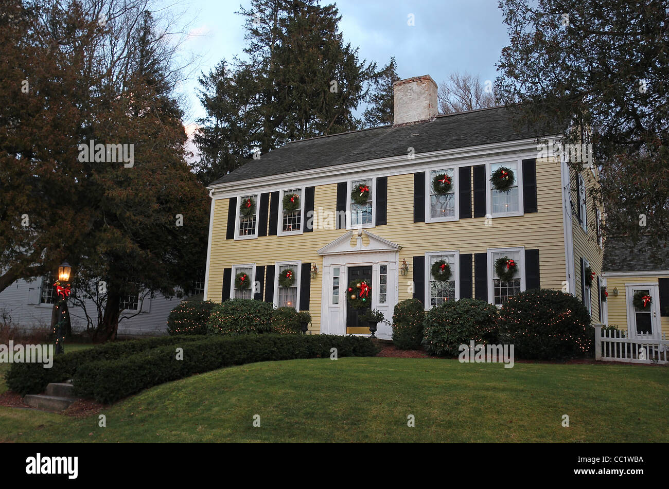 A home decorated for Christmas in the town of Sandwich, Massachusetts