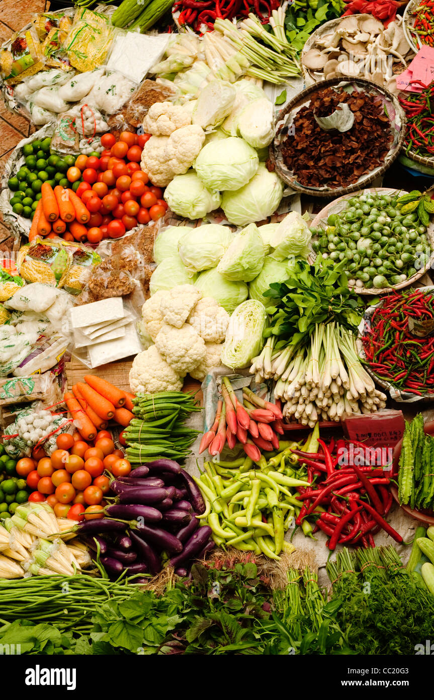 Asian fresh vegetables market at Kelantan State, Malaysia Stock Photo