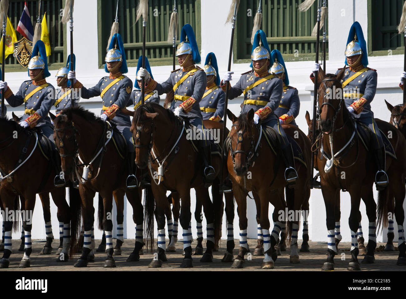 Royal Thai Cavalry at the Grand Palace during the King's 80th birthday celebrations. Bangkok, Thailand Stock Photo