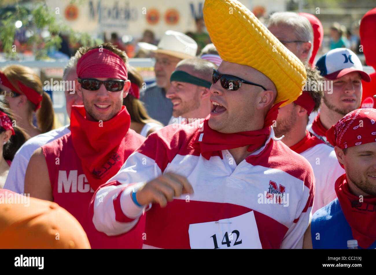 Participants in a "Running with the Bulls" event at Cave Creek, Arizona