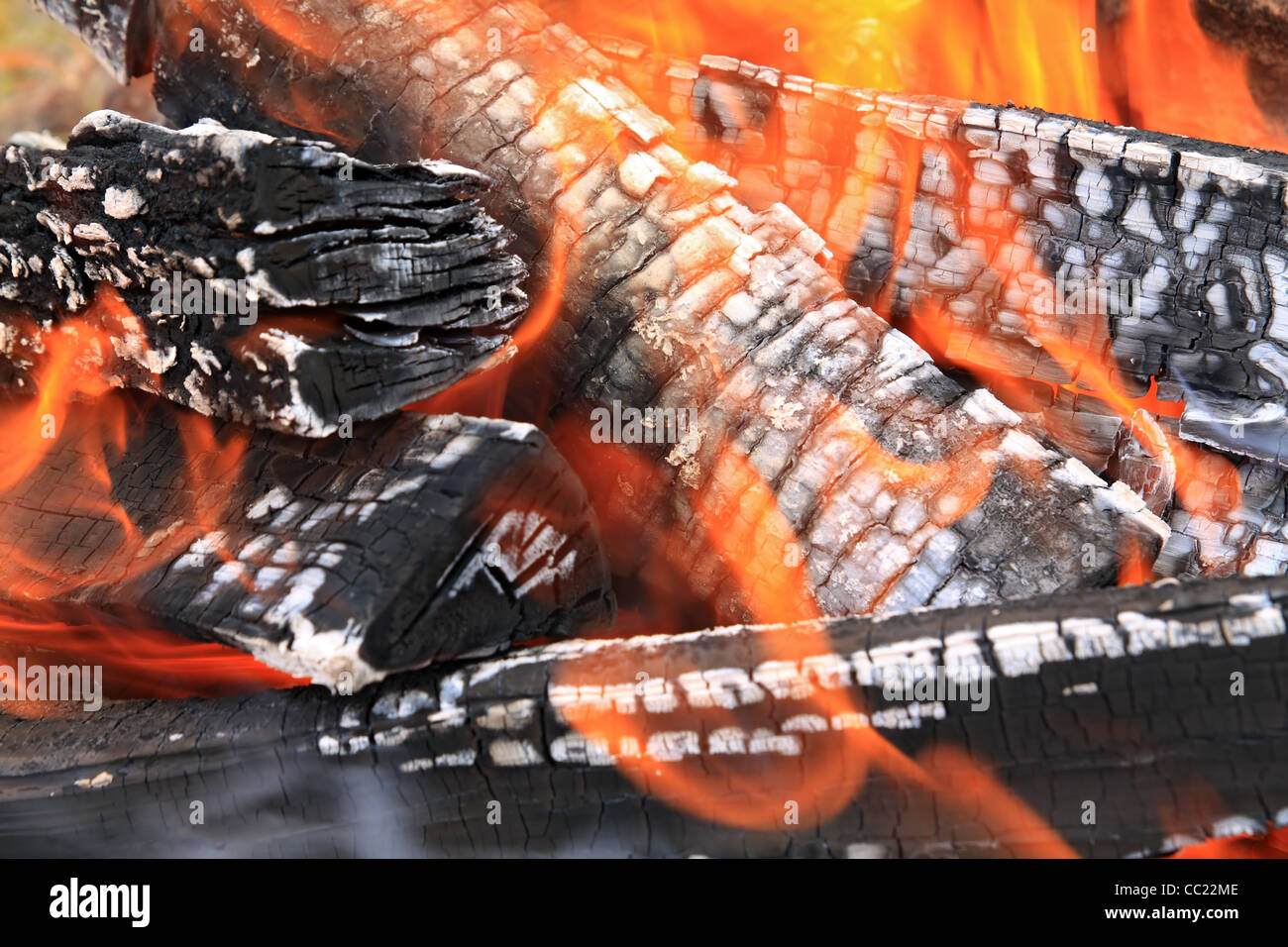 burninging firewood in campfires Stock Photo