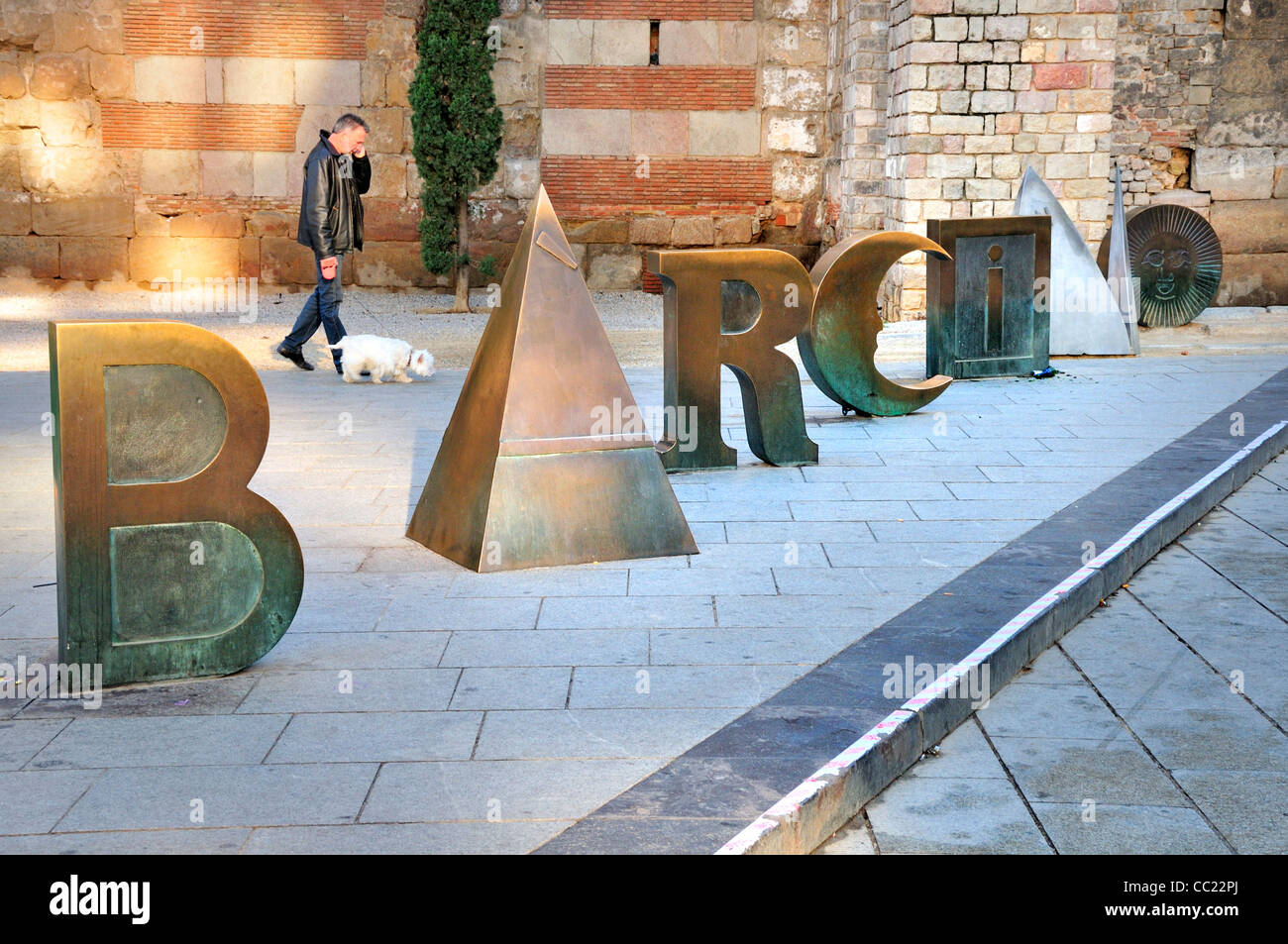 Barcelona, Spain. Placa Nova. Bronze letters spelling out 'Barcino' (the  Roman name for Barcelona) by Joan Brossa Stock Photo - Alamy