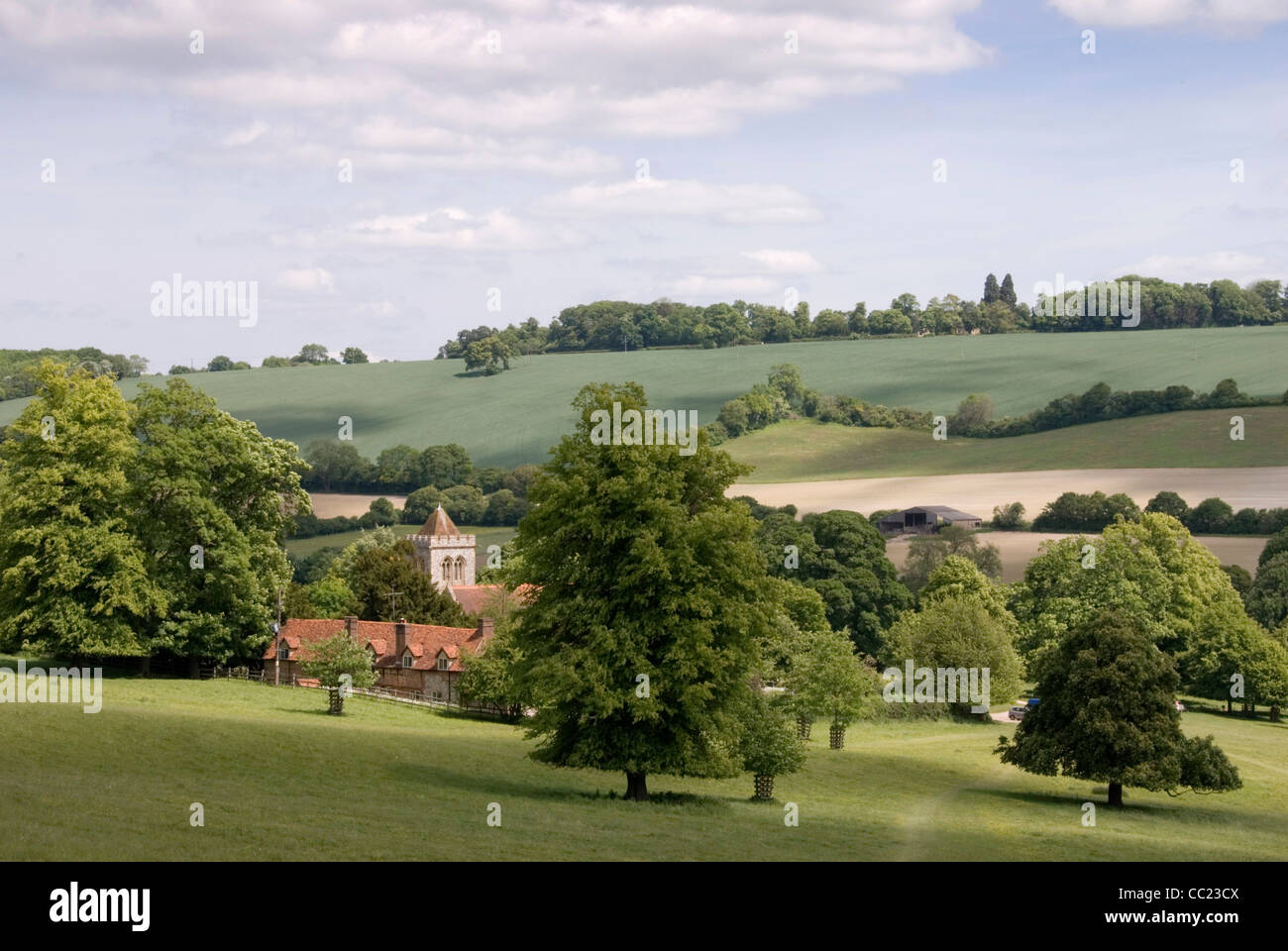Chiltern Hills Hughenden Valley and parish church Stock Photo Alamy