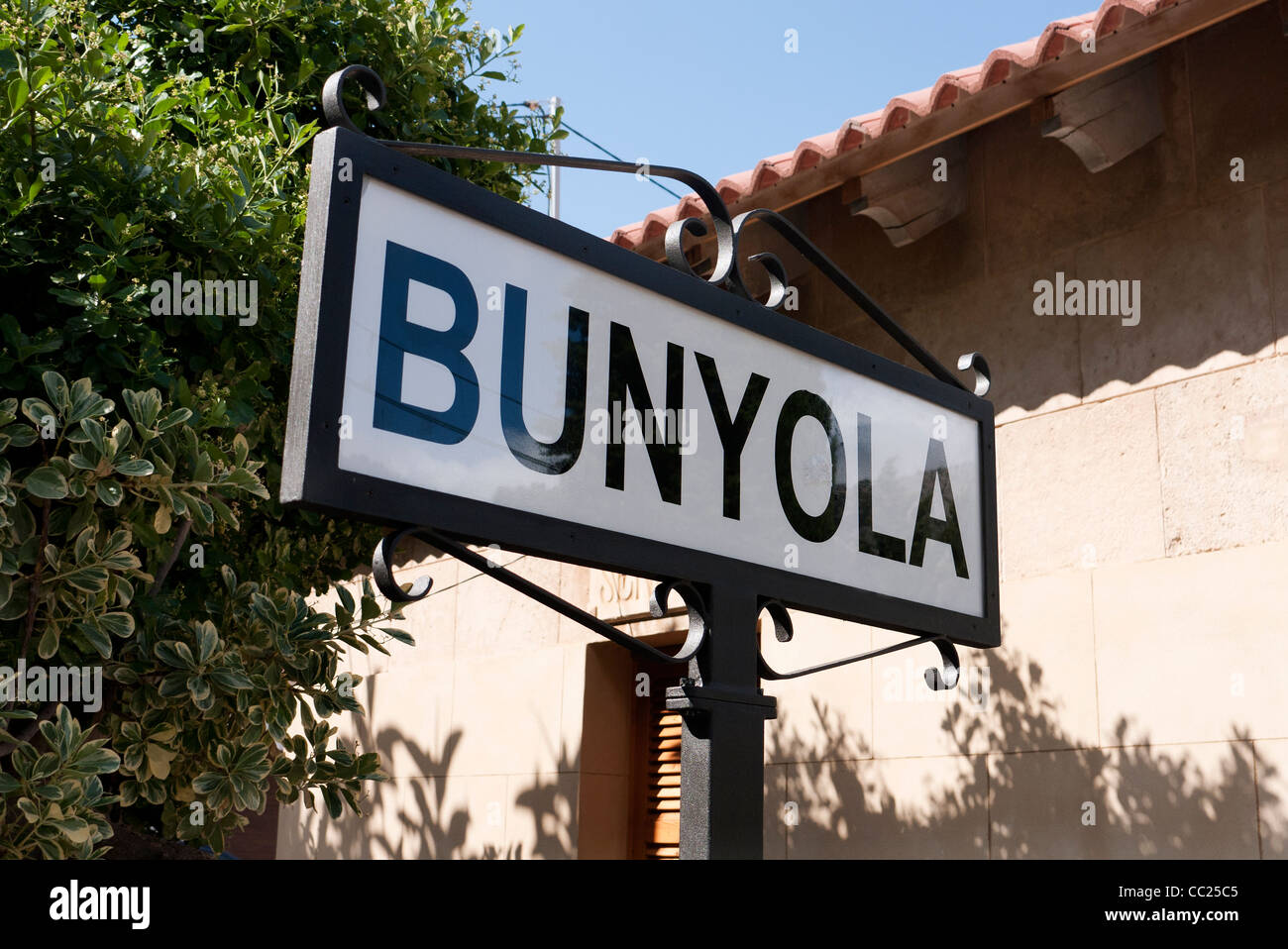 Bunyola Village sign on the Balearics Island of Majorca Stock Photo