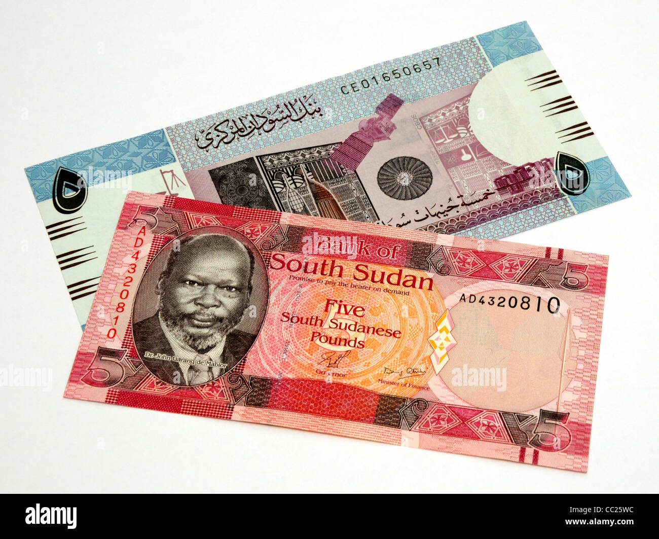 North and South Sudan Currency. Stock Photo