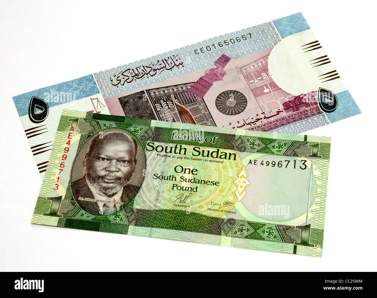 North and South Sudan Currency. Stock Photo