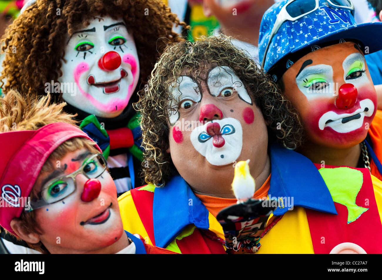 Clowns from Central America, participants of the Clown Congress, pose for a group picture in San