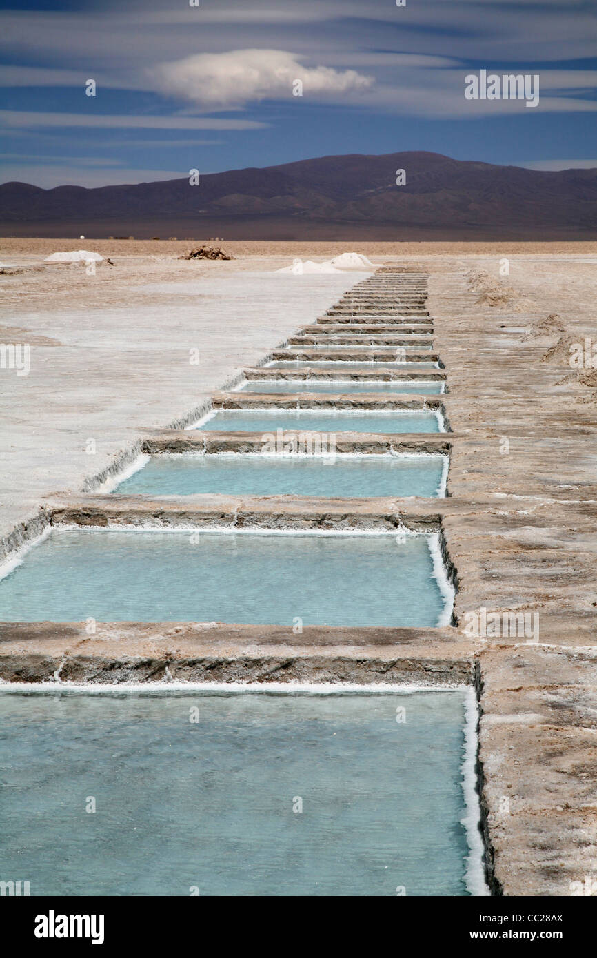 Salt extraction on the Salar Grande saltflat in the Jujuy province of Argentina Stock Photo