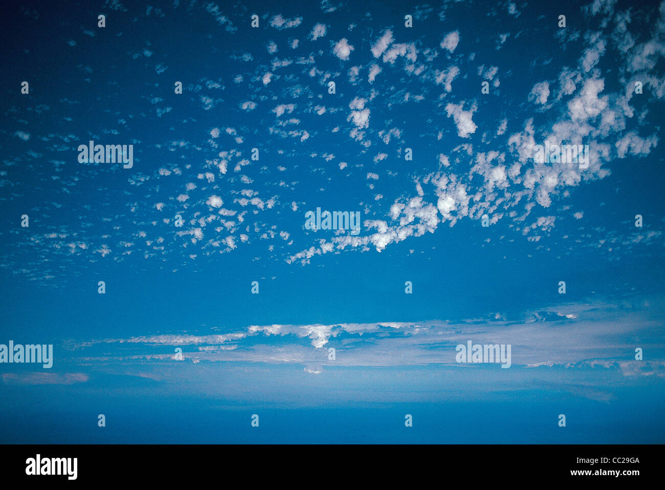 Wide blue sky with cirrocumulus clouds. Stock Photo