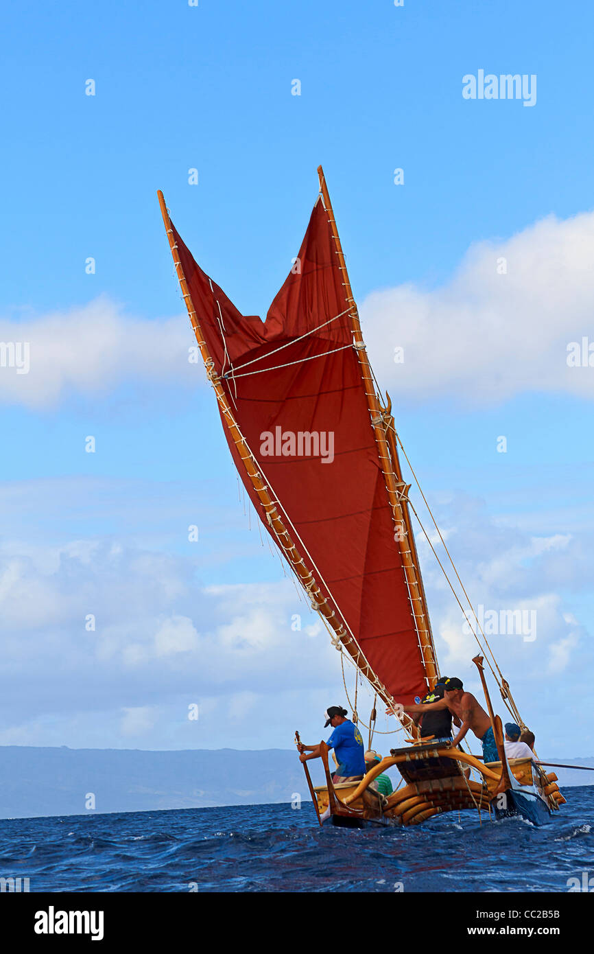 Mo'olele, replica of an ancient Hawaiian war canoe, seen sailing head