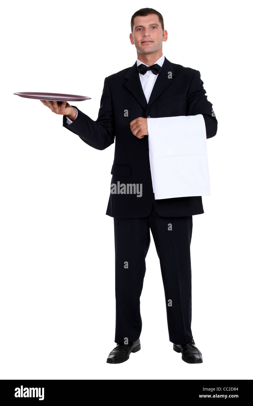 Male Waiter Holding Tray Stock Photo Alamy