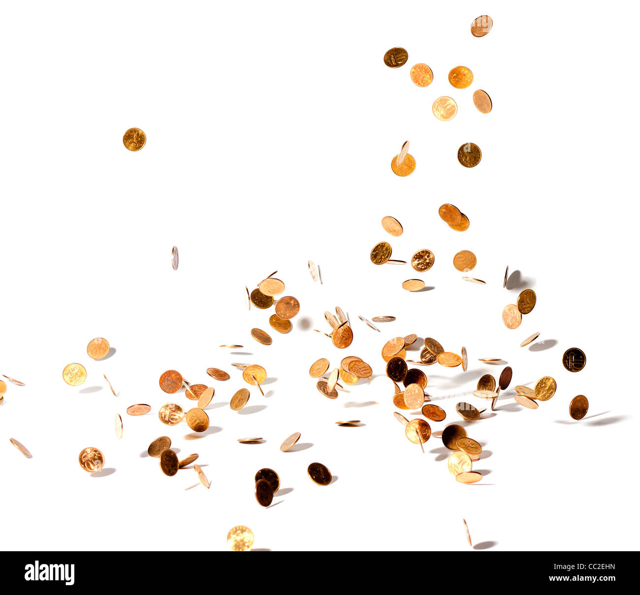 photo of coins falling on white background Stock Photo - Alamy