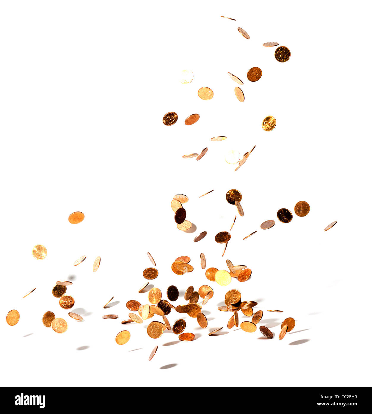 photo of coins falling on white background Stock Photo - Alamy