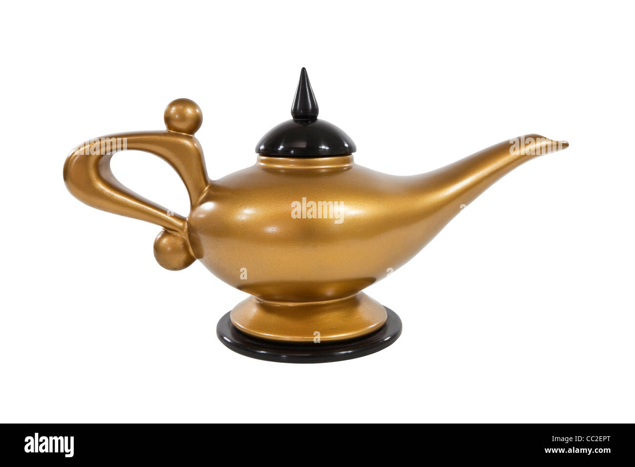 Golden magical genie lamp suitable for Aladini. Stock Photo