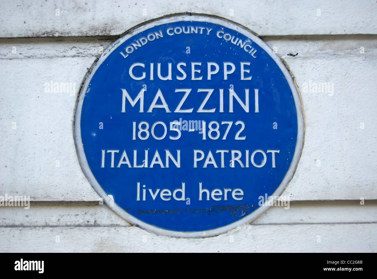 london county council blue plaque marking a home of italian patriot giuseppe mazzini, north gower street, london, england Stock Photo