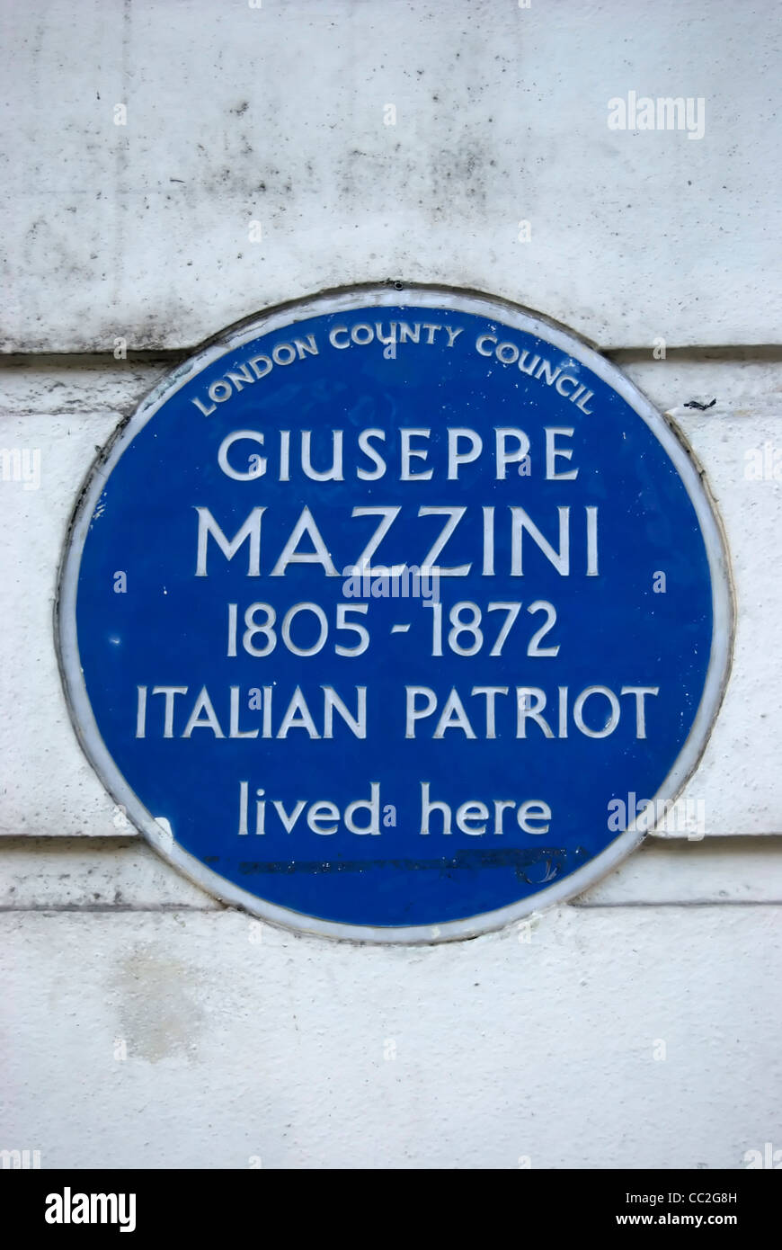 london county council blue plaque marking a home of italian patriot giuseppe mazzini, north gower street, london, england Stock Photo