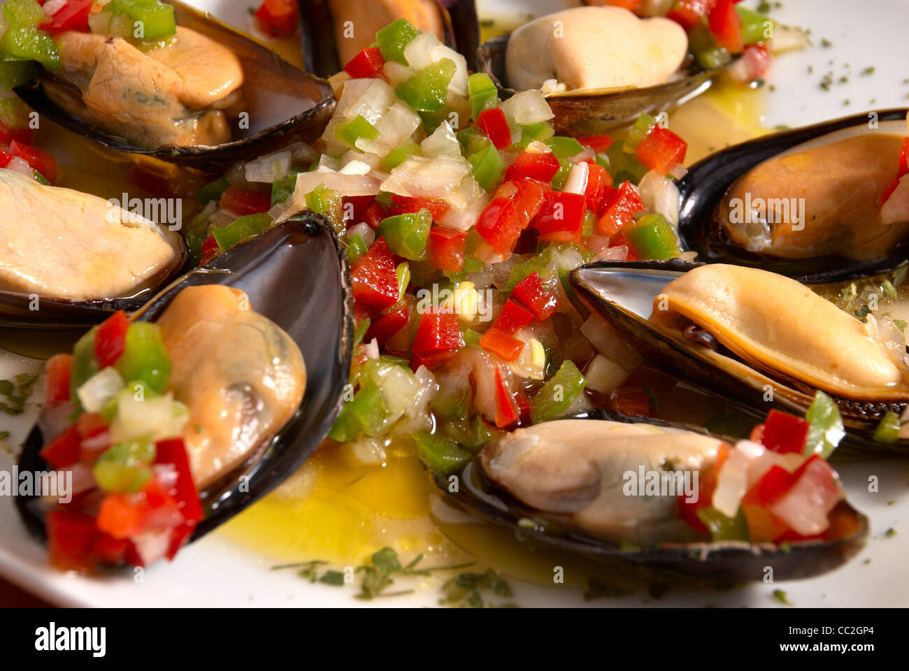 Mussels in vinaigrette sauce, Spanish tapa Stock Photo Alamy
