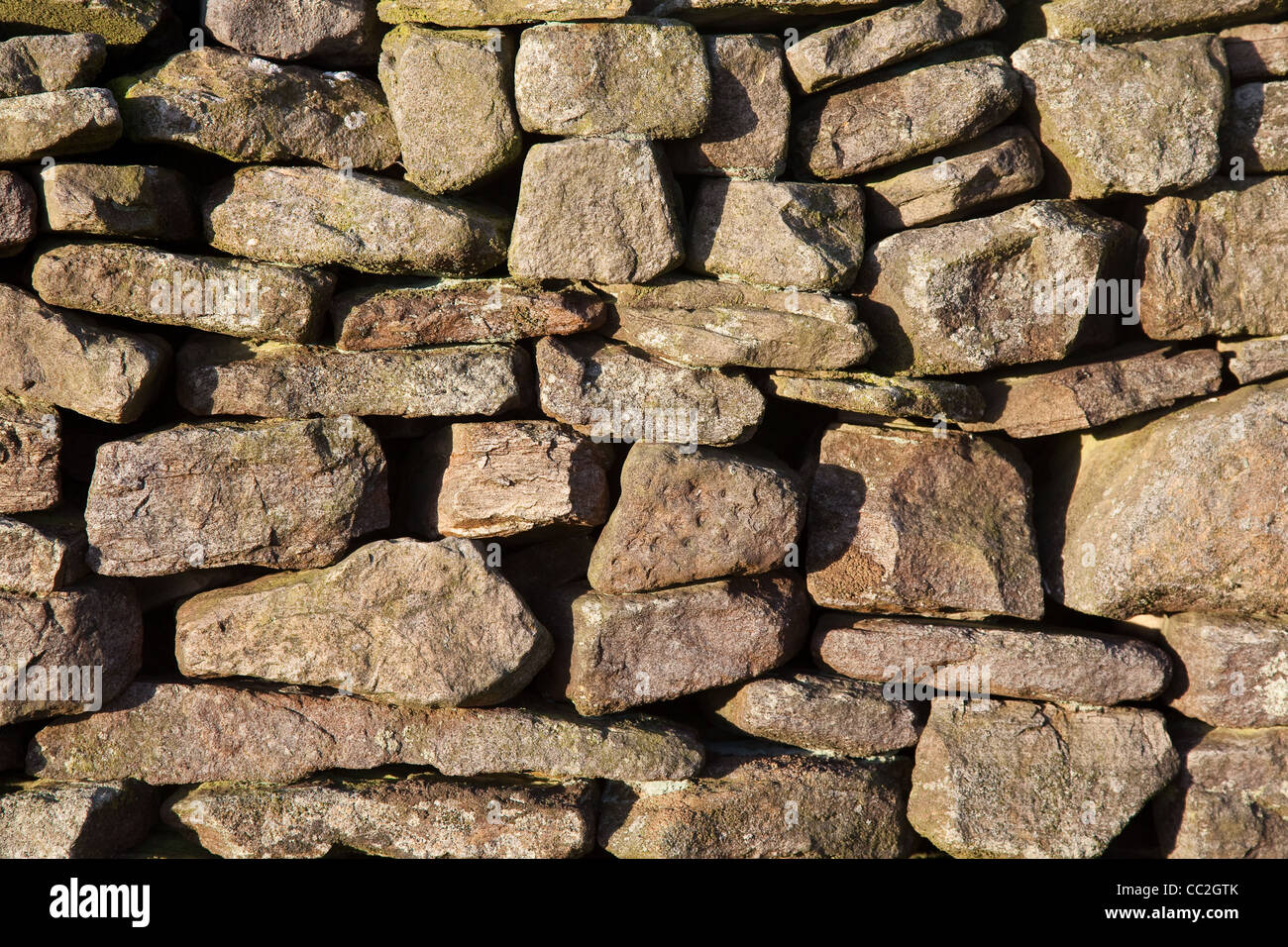 Dry Stone Wall or Dykes  Stone Construction and placings  Close-up Stock Photo