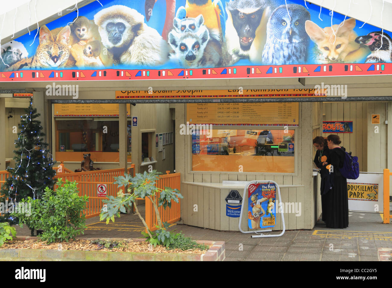 Visitors pay the admission fees at the entrance to Drusilla's Park Zoo