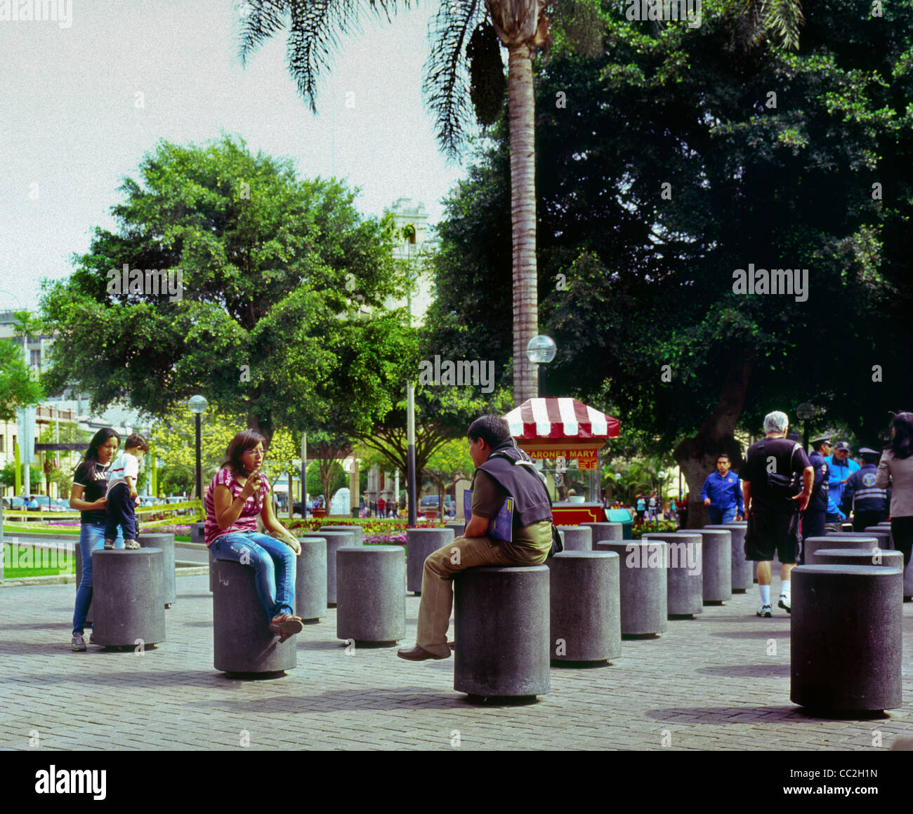 A seating area in a Miraflores park in Lima Peru Stock Photo