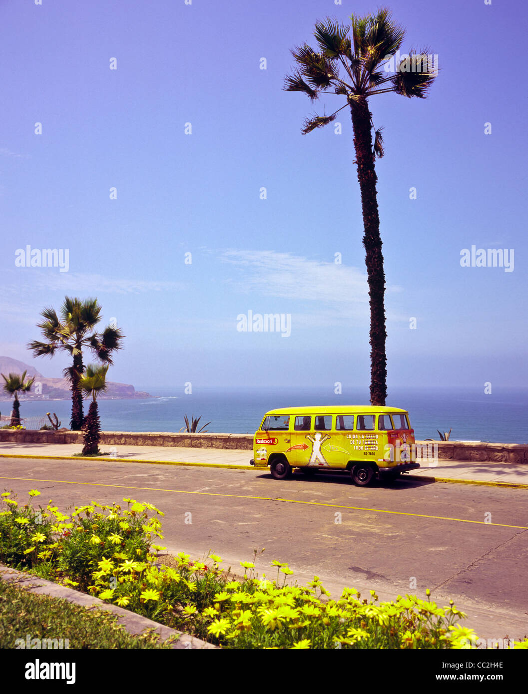 Volkswagon camper van overlooking the south Pacific in Barranco Peru South America Stock Photo