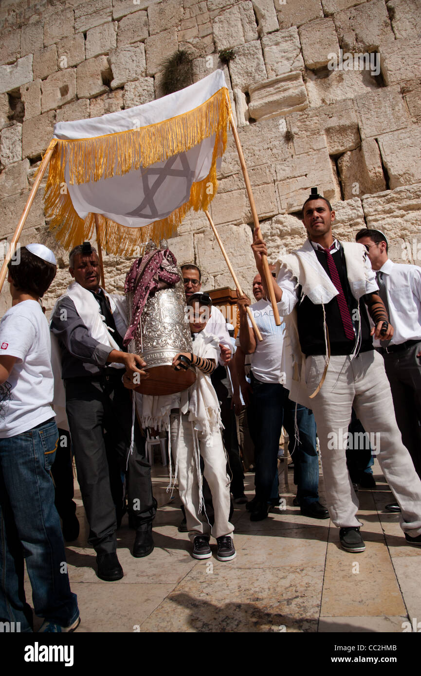 Jewish worshippers gather for a Bar Mitzvah, the Jewish rite of passage