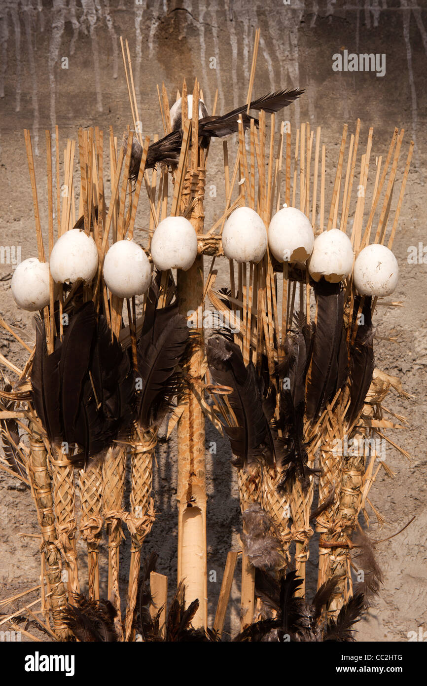 India, Arunachal Pradesh, Ziro, traditional apatani egg and feather tribal totem remembering dead relative Stock Photo