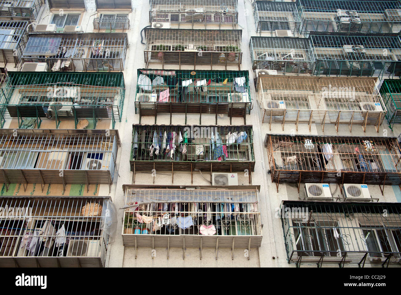 Balconies with washing hanging out to dry Macao flats and apartment