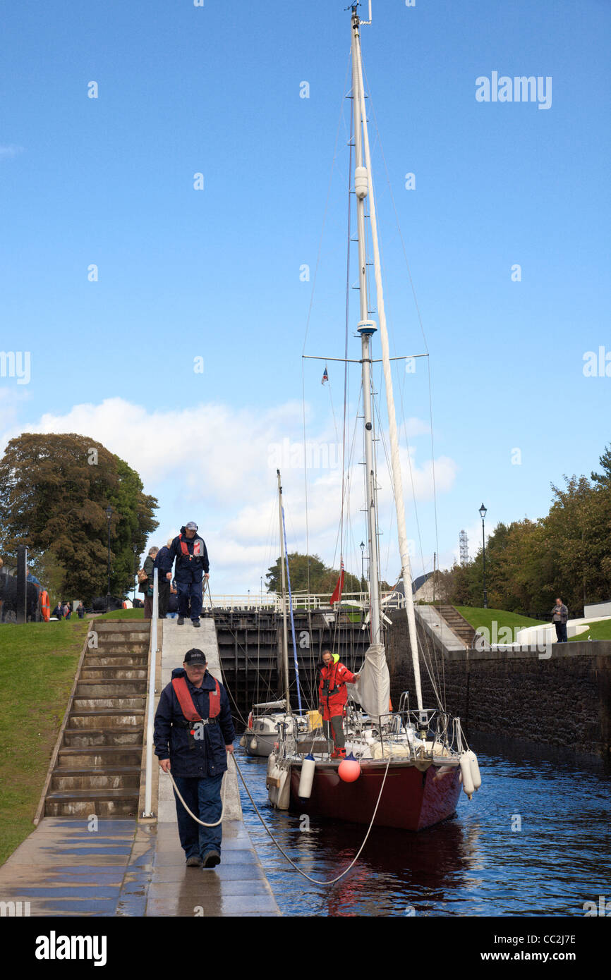 Boat passing through lock on Neptune's Staircase on the Caledonian