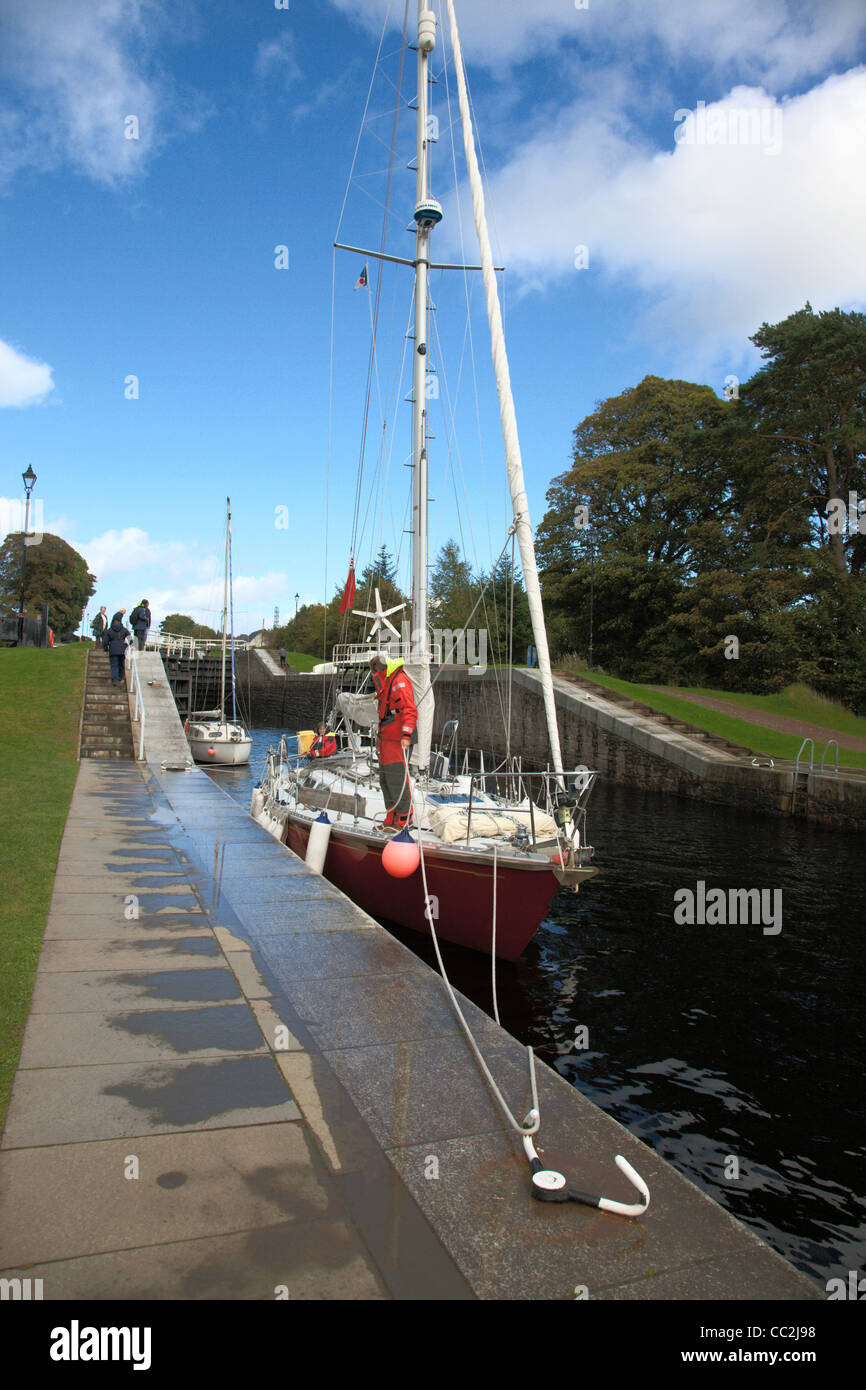Boat moored at Neptune's Staircase on the Caledonian Canal Highland Region Scotland Stock Photo