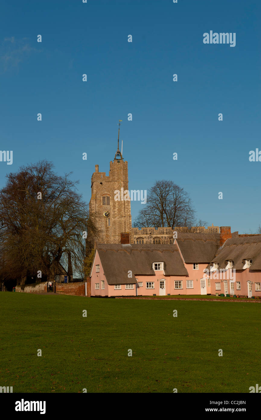 Cavendish,Suffolk,England. The village Green and St Mary's Church, one