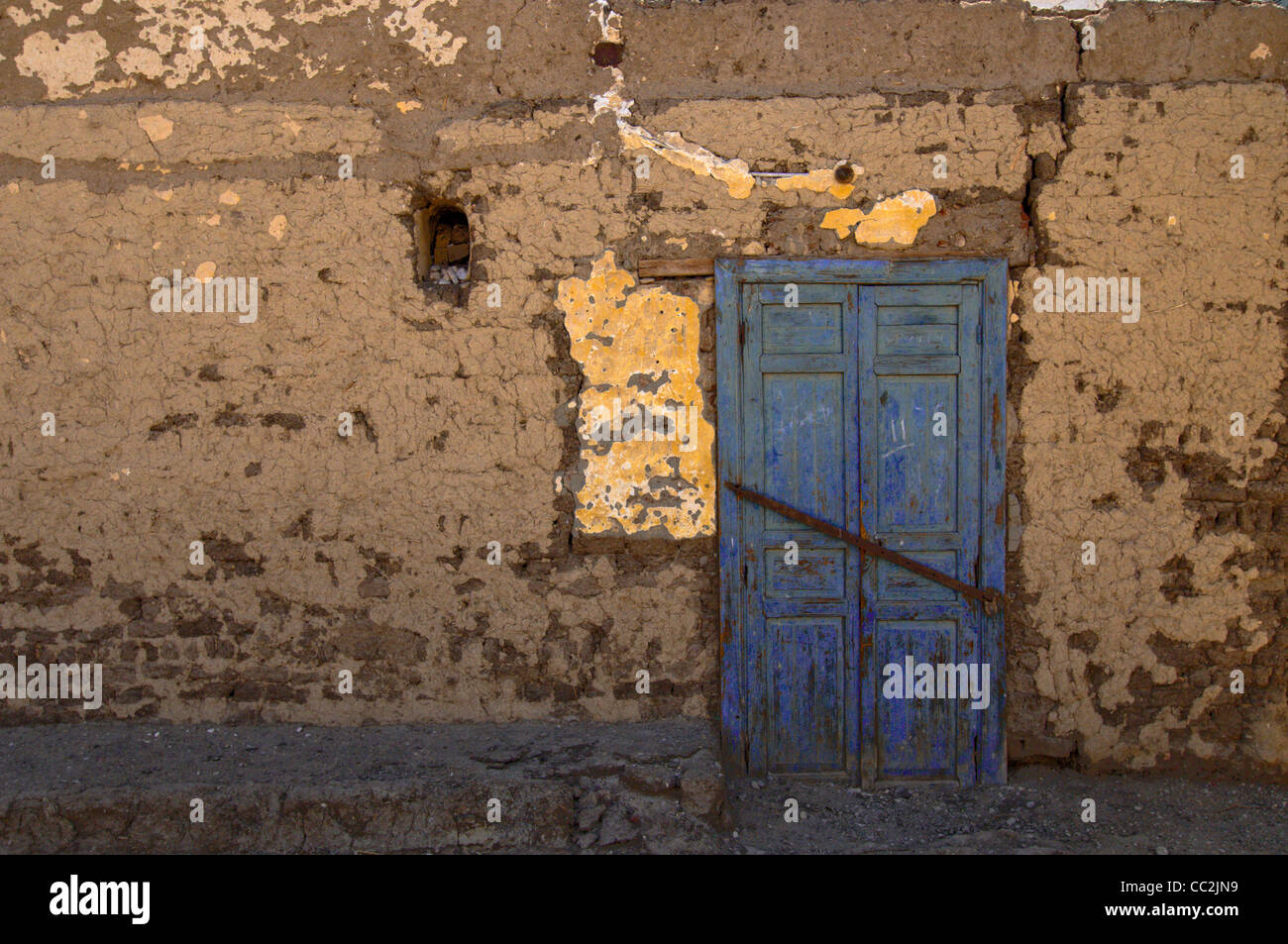 A blue door in Luxor town, Egypt. Stock Photo