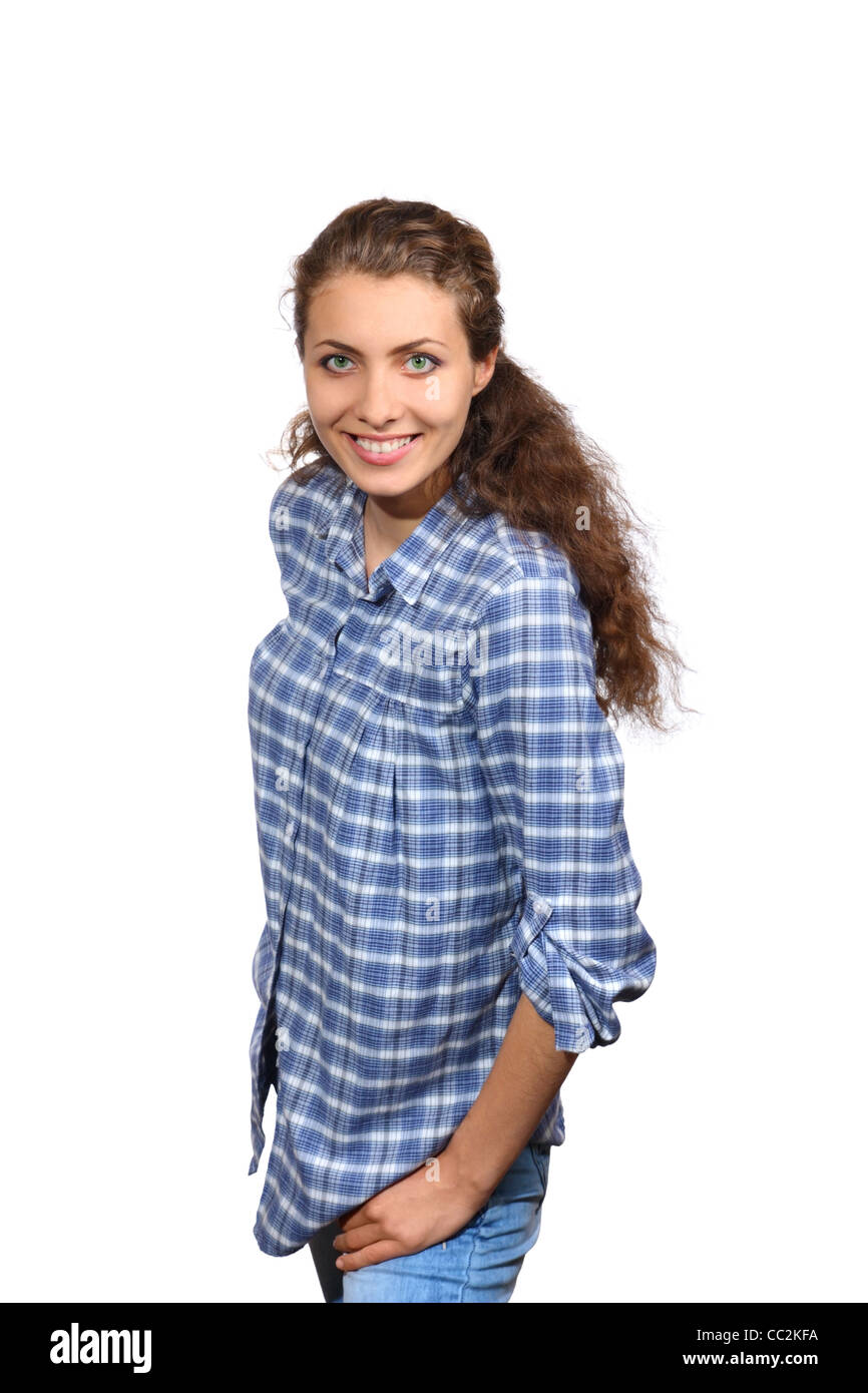 Beautiful young woman posing on a white background Stock Photo - Alamy