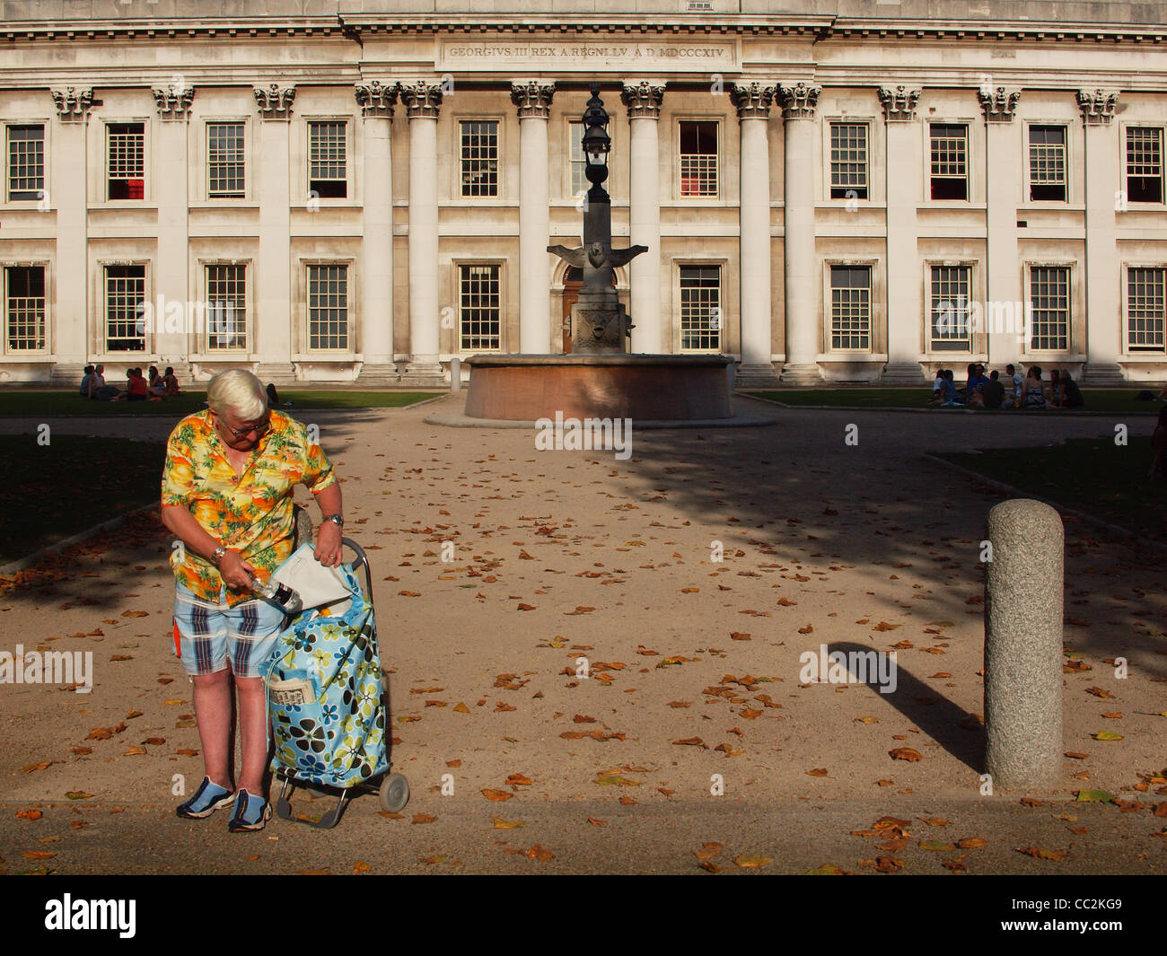 A man dressed for a hot summer's day during an unseasonal Autumnal heatwave, in Greenwich, London Stock Photo