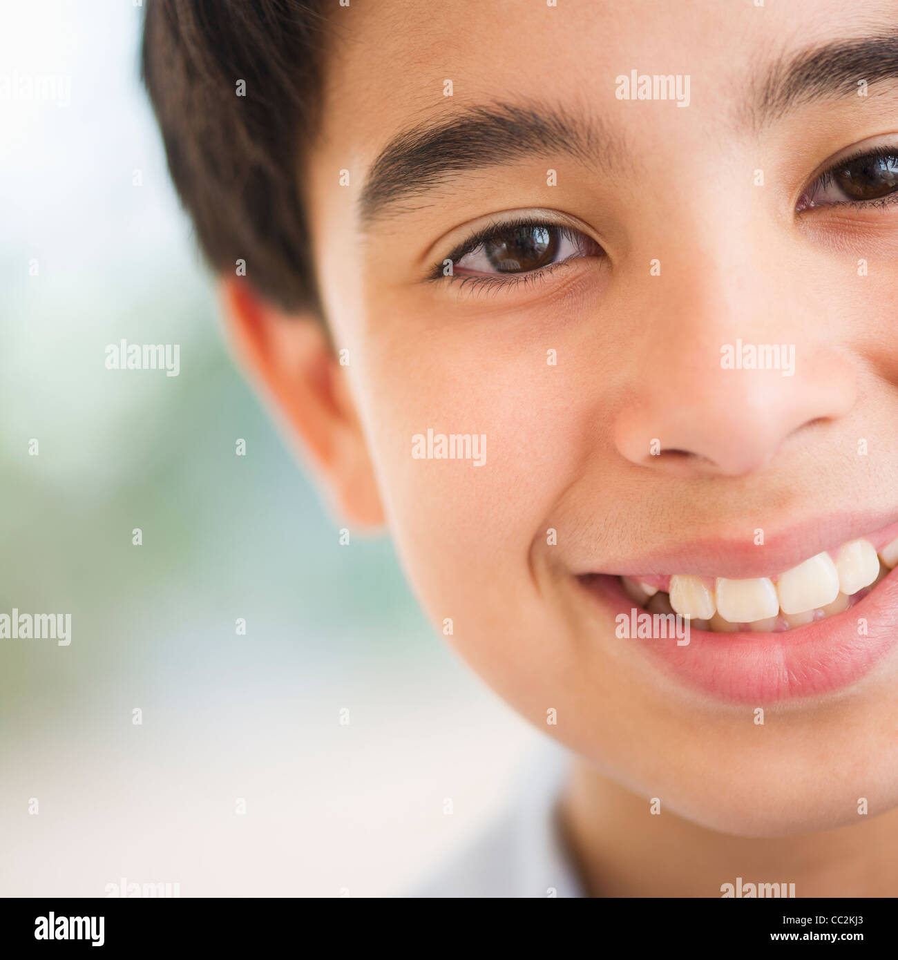USA, New Jersey, Jersey City, Portrait of smiling boy (12-13) Stock Photo