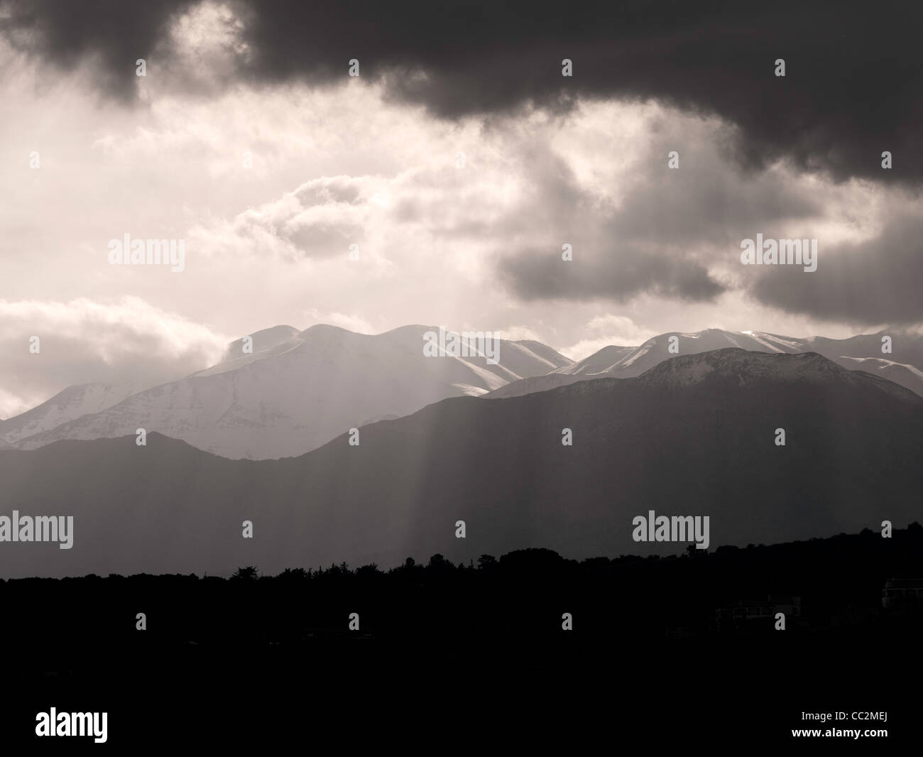 Mountains in Crete with first snowfall Stock Photo