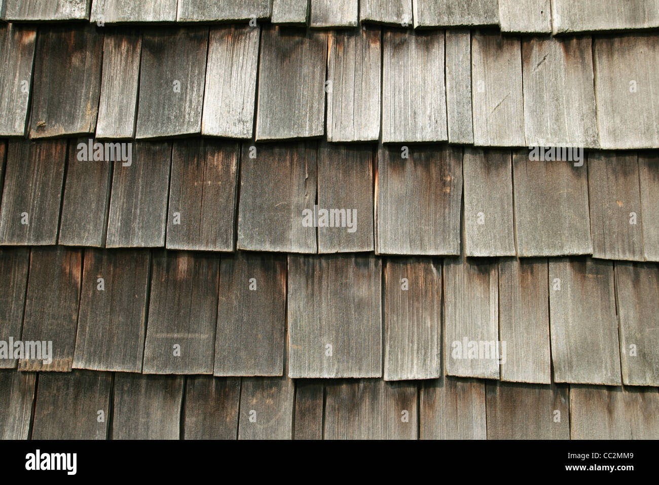 horizontal image of gray wooden shake roof for background texture Stock Photo