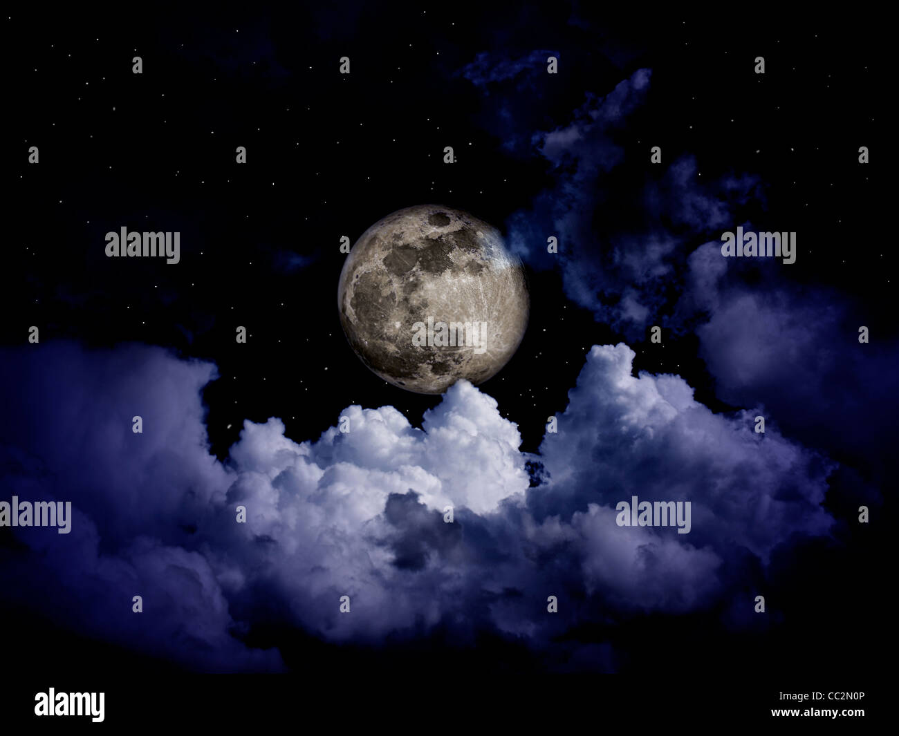 full moon with clouds and stars Stock Photo - Alamy