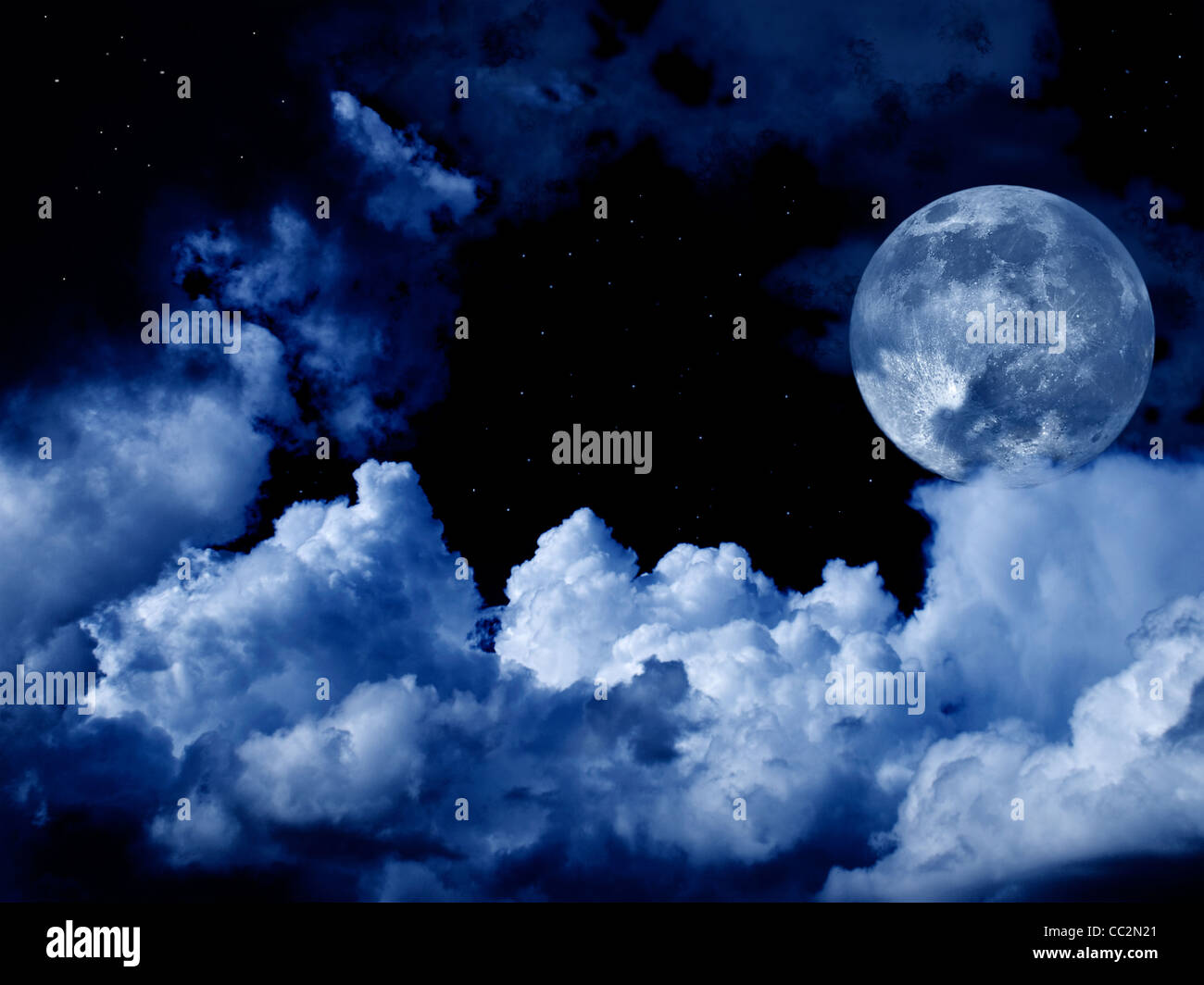 Full Moon With Clouds And Stars Stock Photo Alamy
