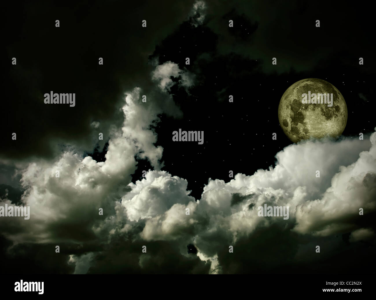full moon with clouds and stars Stock Photo - Alamy