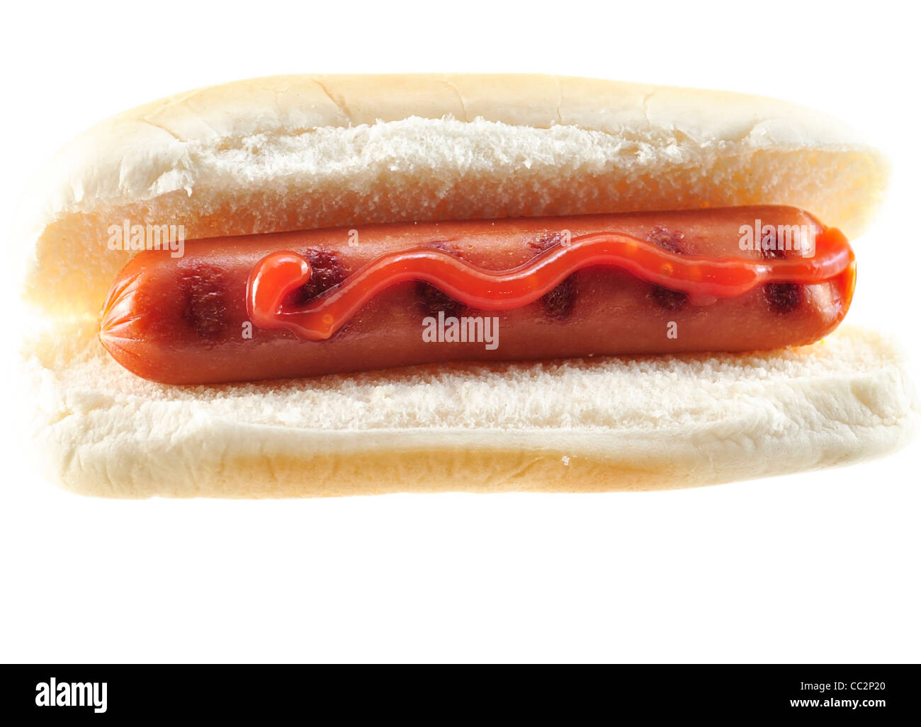 a hot dog , close up on white background Stock Photo