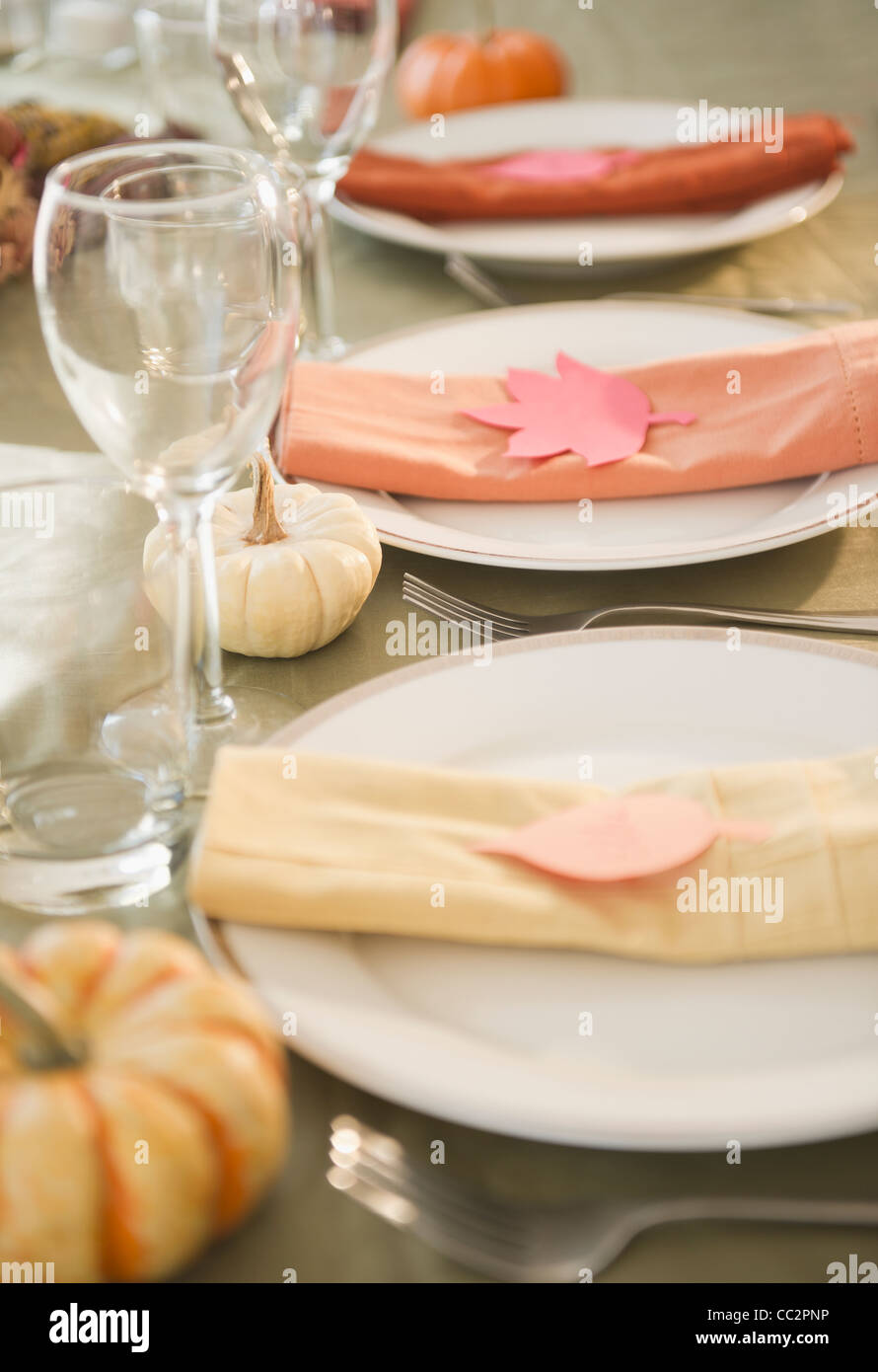 USA, New Jersey, Jersey City, Close up of table setting Stock Photo