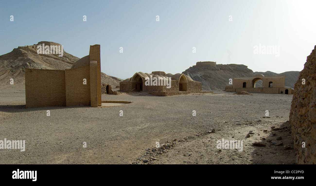 Zoroastrian Towers of Silence outside Yazd in Iran where corpses lay uncovered to be picked clean by vultures in 'sky burials'. Stock Photo
