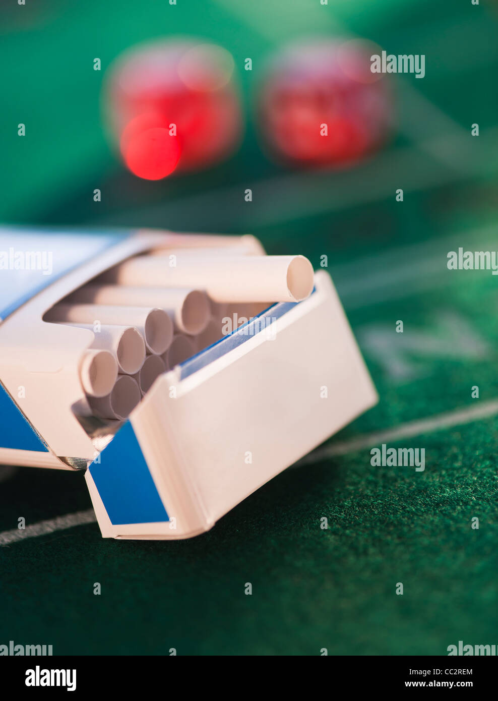 Close up of open cigarette pack on casino table Stock Photo