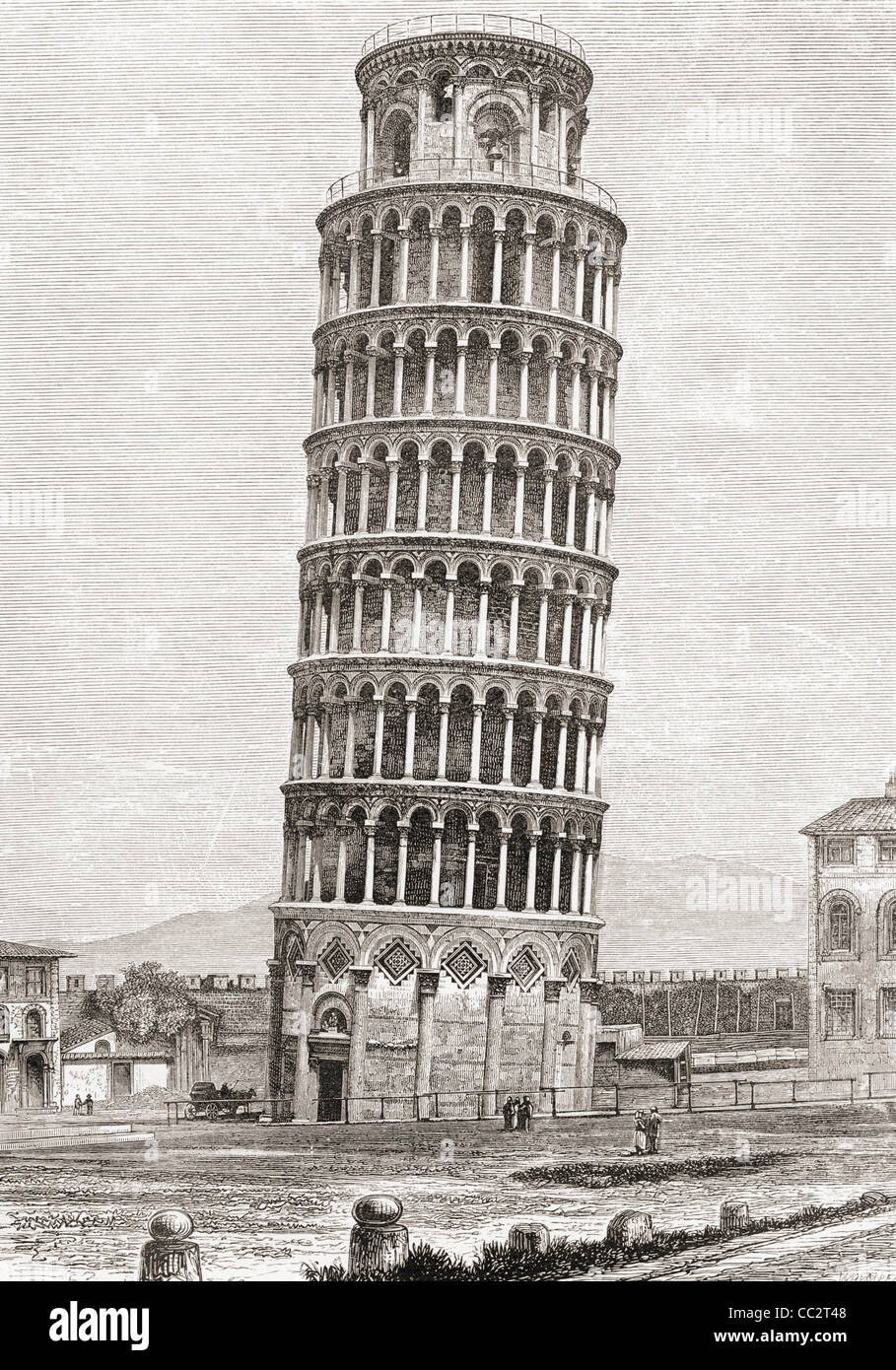 The Leaning Tower, Pisa,Tuscany, Italy in the late nineteenth century. Stock Photo